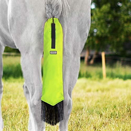 Smooth Lightweight Adjustable Fastener Nylon Horse Tail Bag with Fringe (Fluorescent Green)