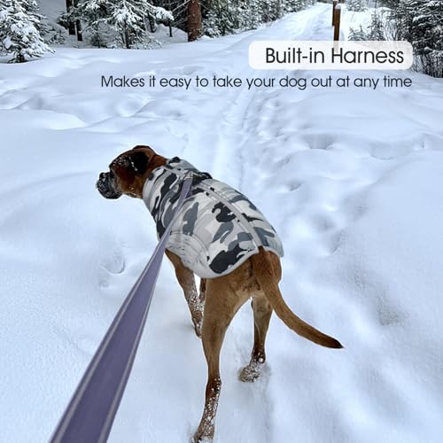 Dog Cold Weather Coats Reflective Dog Warm Jacket with Harness (Grey Camo / L(chest:24in))
