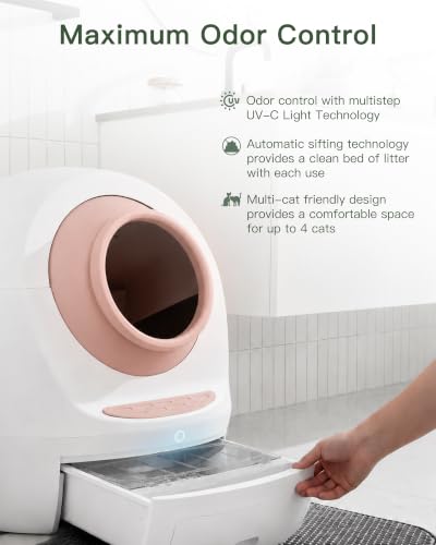 Casa Leo Automatic Self Cleaning Cat Litter Box Bundle with App Control (Pretty Pink)