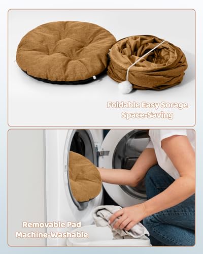 Linen Cat Tunnels with Central Cat Bed (Linen Brown)