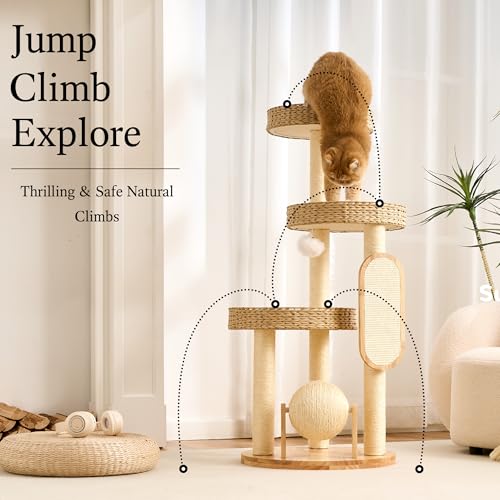 Wood Modern Cat Tree for Large Cat (47 Inch-Scratch Ball)