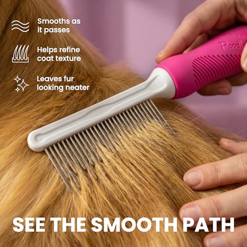 Poodle Pet Detangling Pet Comb with Long & Short Stainless Steel Teeth for Removing Matted Fur (Pink / Detangling Pet Comb)
