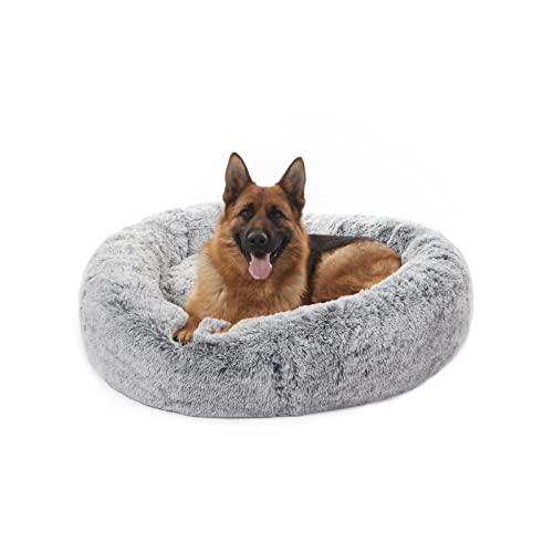 Calming Fluffy Donut Dog Bed for X (45.0"L x 45.0"W x 10.0"Th / Dark Grey)