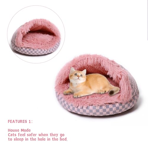 Cat Bed Hooded Plush Nest with Self (Small / Pink)