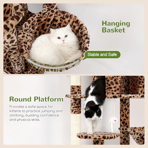 Cat Tree Tower for Multiple Adult Cats (82 inch / Leopard Print)