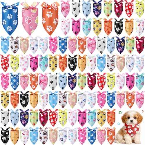 100 Pcs Paw Print Dog Bandanas Bulk (Paw Print / 19.7 x 13.8 x 13.8 Inch)