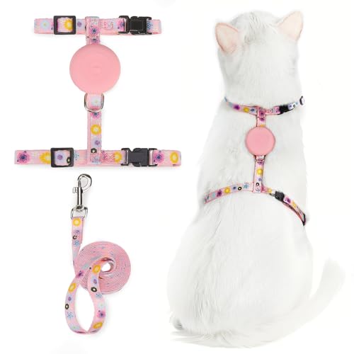 Adjustable Cat Harness and Leash Set Escape Proof Kitten Strap Collar for Walking Travel (Small / Pink(Floral))