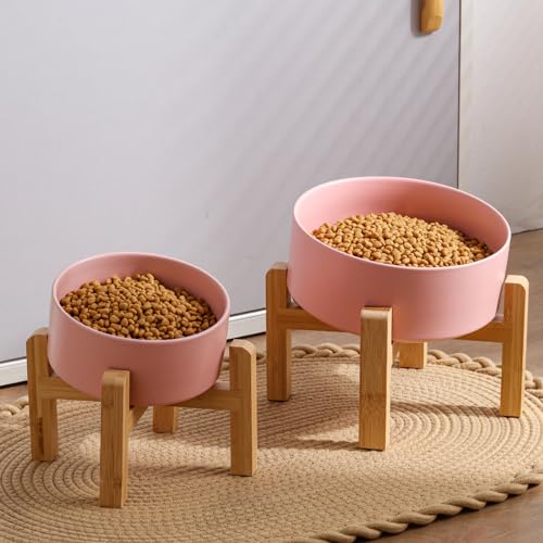 Elevated Raised 15°Tilted Anti Slip Ceramic Dog Bowl for Medium & Large Breeds (Pink / 3.6Cup)