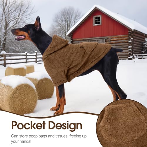 Fuzzy Dog Sweater with Adjustable Hood & Harness Hole (XXX-Large / Brown)