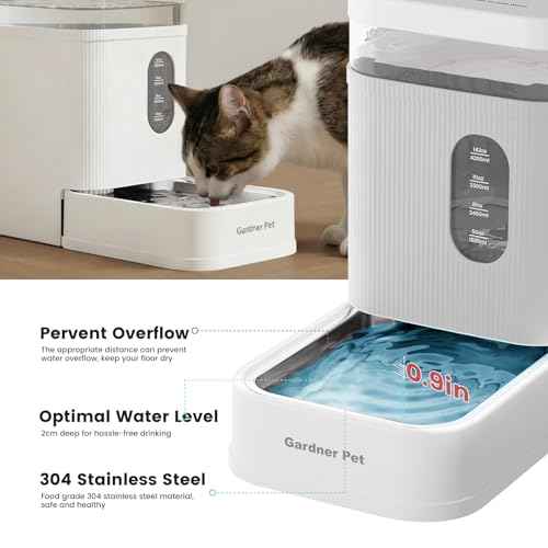 1.7 Gallon Automatic Dog Water Dispenser with Stainless Steel Bowl (White / 1.7 Gallon)