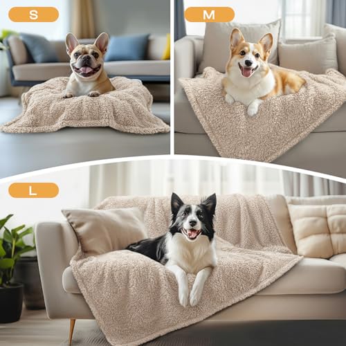 1 Pack 3 Calming Blankets Fluffy Premium Fleece Pet Blanket Soft Sherpa Throw for Dog Puppy Cat Beige Medium (Medium (Pack of 3) / Beige)