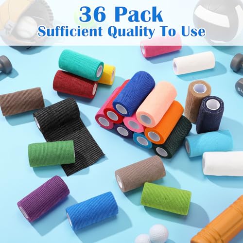 36 Pcs Self Adherent Bandage 4" X 5 Yard Wrap Breathable (Various Colors / 4" X 5 Yard)