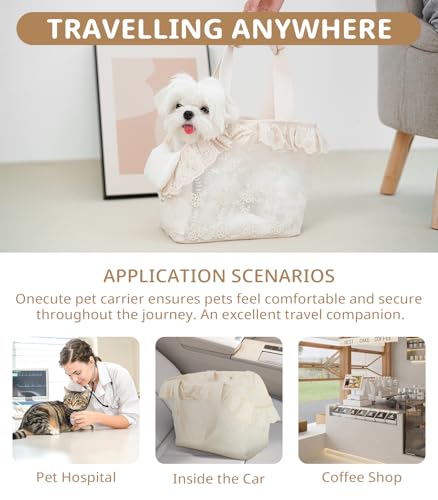 Dog Carrier for Small Dogs Rabbit cat with Lace Design (Beige Lace / 13.0"L x 6.7"W x 10.6"H)