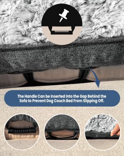 Calming Dog Bed for Couch with Cozy Raised Edge (Dark Grey / 35"L x 31"W x 4.5"Th)