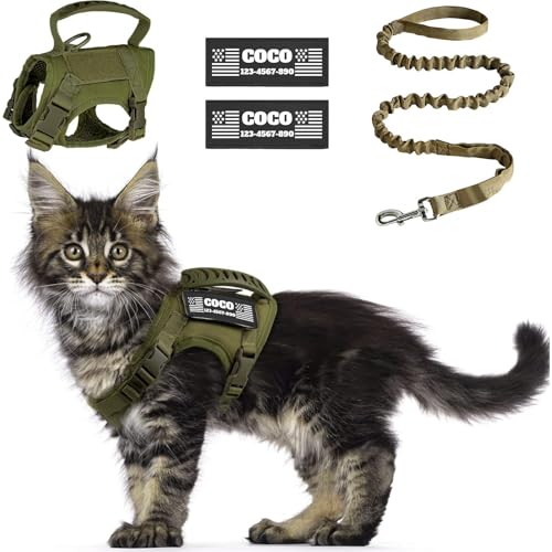 Escape Proof Tactical Cat Harness with Custom Patches (Green)