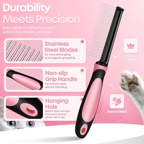Metal Pet Comb for Cats & Dogs (Chrome,Pink)
