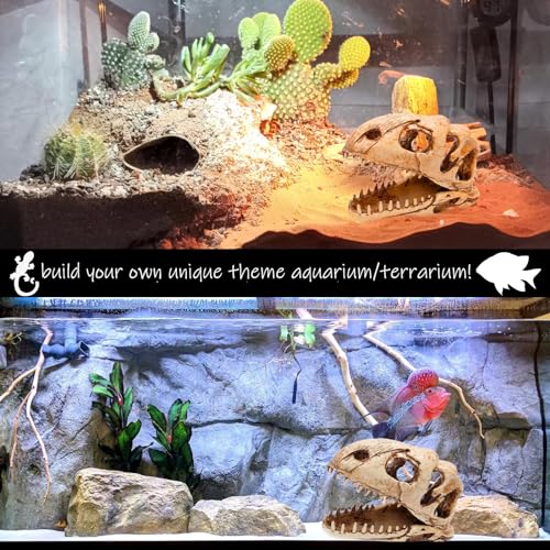 Dinosaur Animal Skull Aquarium Large Décor Cave Decorations Fish Hideout Tank Betta Tarantula Reptile Snake for Terrarium Decor Ornament Bones Halloween (Velociraptor)