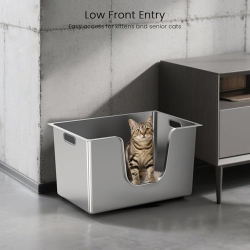Enclosed Stainless Steel Cat Litter Box 11.8” High Sides (22.8"L x 14.9"W x 11.8"H)
