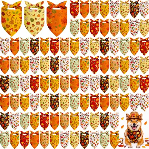 100 Pcs Fall Dog Bandanas Bulk for Thanksgiving Autumn Medium (Fall Plant / 25.6 x 17.7 x 17.7 Inch)
