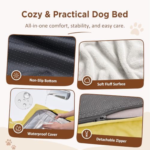 Waterproof Orthopedic Dog Bed for Extra Large Dogs (42.0"L x 30.0"W x 8.5"Th / Spicy Mustard)
