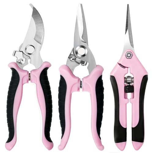3 Pack Garden Pruning Shears Scissors Clippers Stainless Steel (Pink)