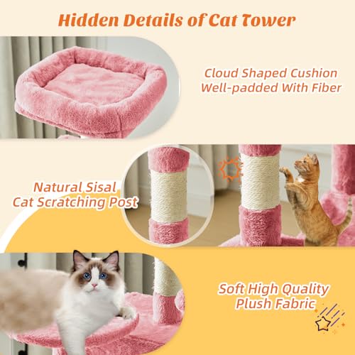 44 Inch Small Cat Tree Tower for Indoor Cats and Kittens (Pink / 44IN)