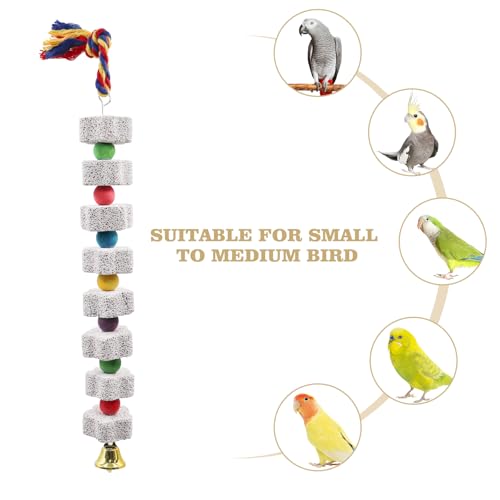 2 Pack Mineral Block Chew Toys with Colorful Beads and a Bell (Grey)