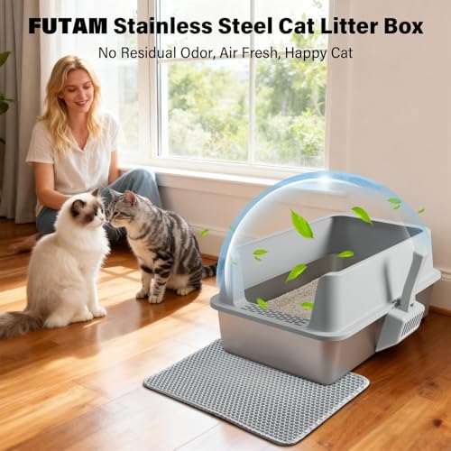 Stainless Steel Litter Box (XL-Light Gray:23"x14.6"x10")