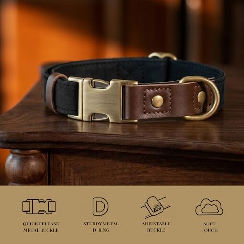 PU Leather Dog Collar for Medium Dogs (Black / M: Neck 14-19", Width ¾")