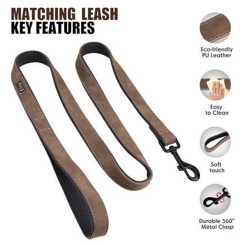 PU Leather Dog Collar and Leash Set (XL: Neck 17-23", Width 1¼" / Brown Set)