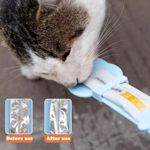 Cat Treat Spoon Squeeze & 3 Pcs Can Lids (Treat spoon / Blue)