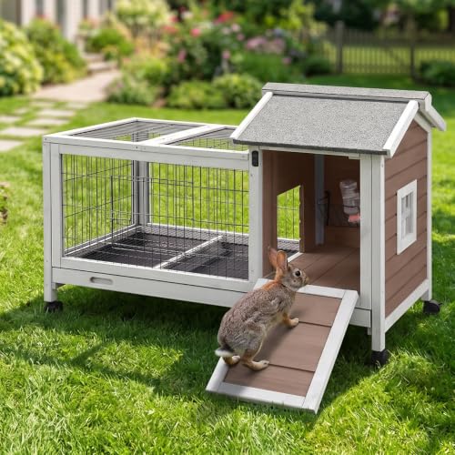 40.6" L Rabbit Hutch Indoor Outdoor Bunny Cage for 2