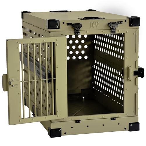 Aluminum Collapsible Dog Crate (Tan / 40.6"L x 25.2"W x 28.9"H)