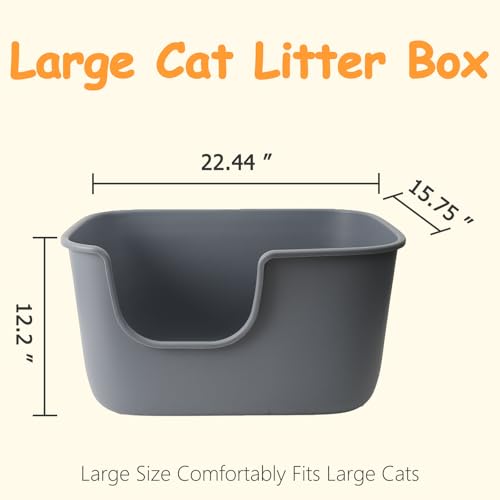 Extra Large Litter Box with High Sides & Low Entry (Pure Grey)