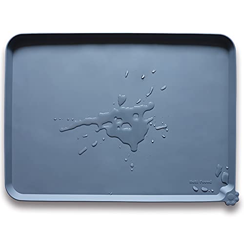 X Large Silicone Non Slip Pet Dog Cat Bowl Mats (28"L x 20"W / Gray)