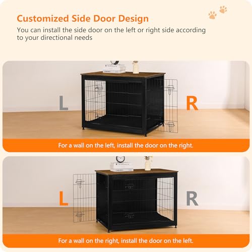 38.5" XL Dog Crate Furniture with Cushion (Black+Warm Brown / 38.5"L x 25.6"W x 26.8"H)