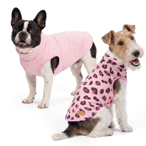2Pack Dog Sweater for Small Dogs Fleece Sweatshirt (Medium (7-11lbs) / Pink Leopard)