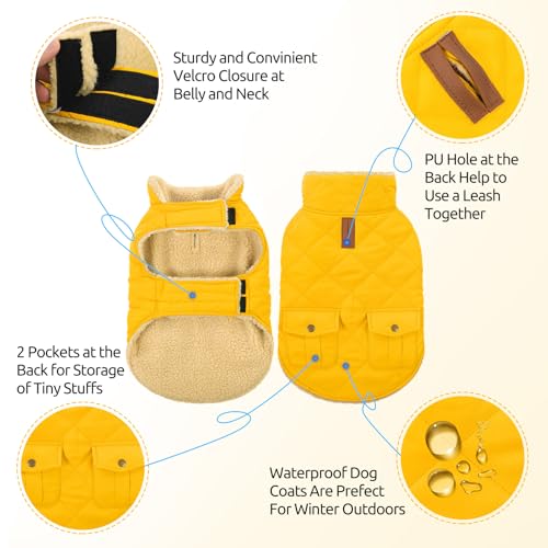 Waterproof Dog Winter Jacket Warm Puffer Coat Cold Weather Vest (Small / Yellow)
