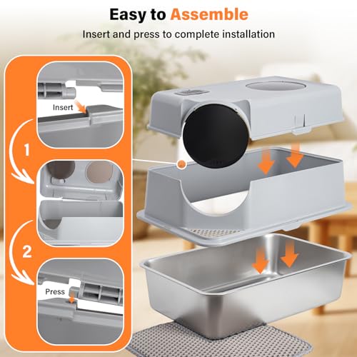 Stainless Steel Litter Box with Lid (Enclosed-XL)