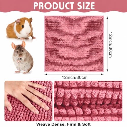 4 Pcs Guinea Pig Cage Liner (Green Pink / 12 x 12 Inch / Low Pile Chenille)