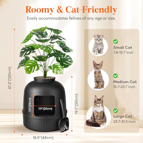 Hidden Plant Cat Litter Box with Stainsteel Scoop (Black)