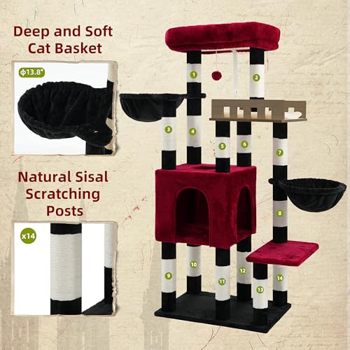 Sturdy Cat Tree Tower for Large Cats (52 inches / Black and red)