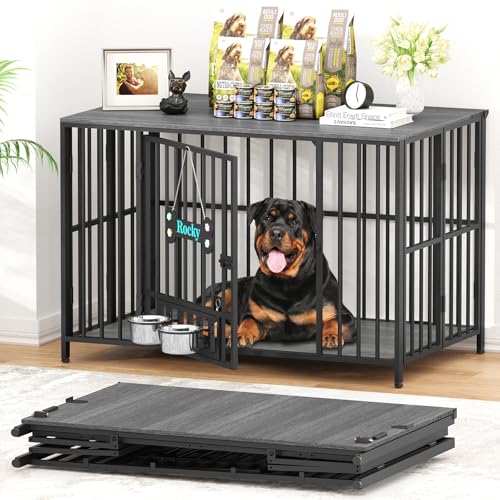 43" Dog Crate Furniture Foldable (Dark Grey / 43.0"L x 27.0"W x 29.2"H)