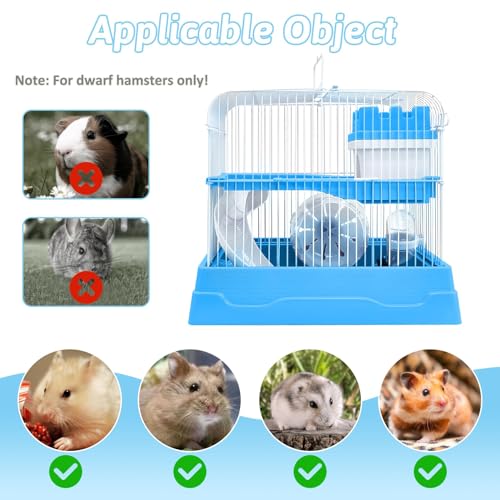 2 Tier Dwarf Hamster Cage (M: 11.7x8.7x9.8in / Blue)