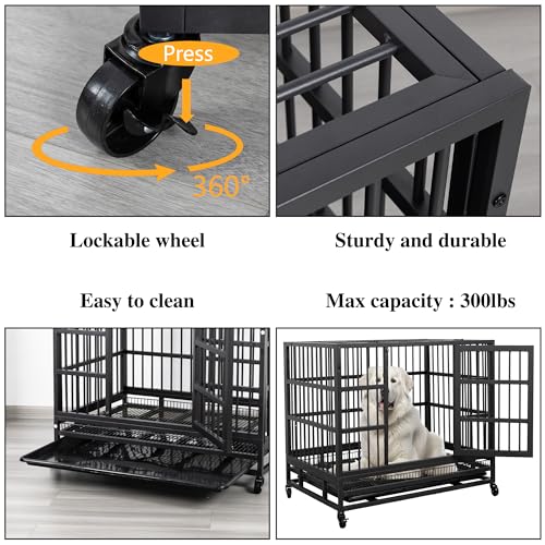 JY QAQA 48 38 Inch Heavy Duty Indestructible Dog Crate Double Doors Escape Proof Cage Kennel (48.8"L x 29.9"W x 35.6"H)