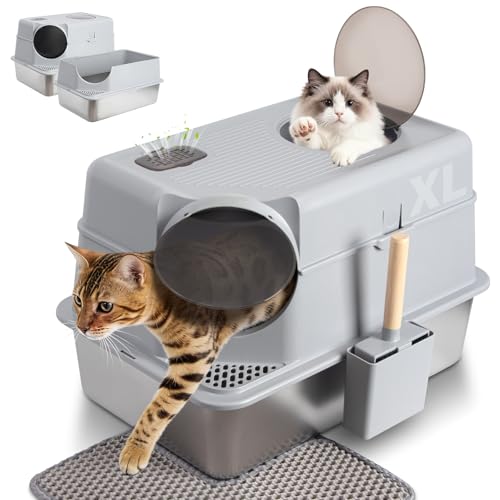Stainless Steel Litter Box with Lid (Enclosed-XL)