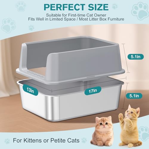 2PACK Stainless Steel Cat Litter Box (2PK-Light Grey-M)