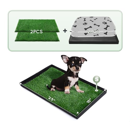Grass Pee Pads for Dogs Potty with Foldable Dog Litter Box (Small for Dog＜ 19" Length)