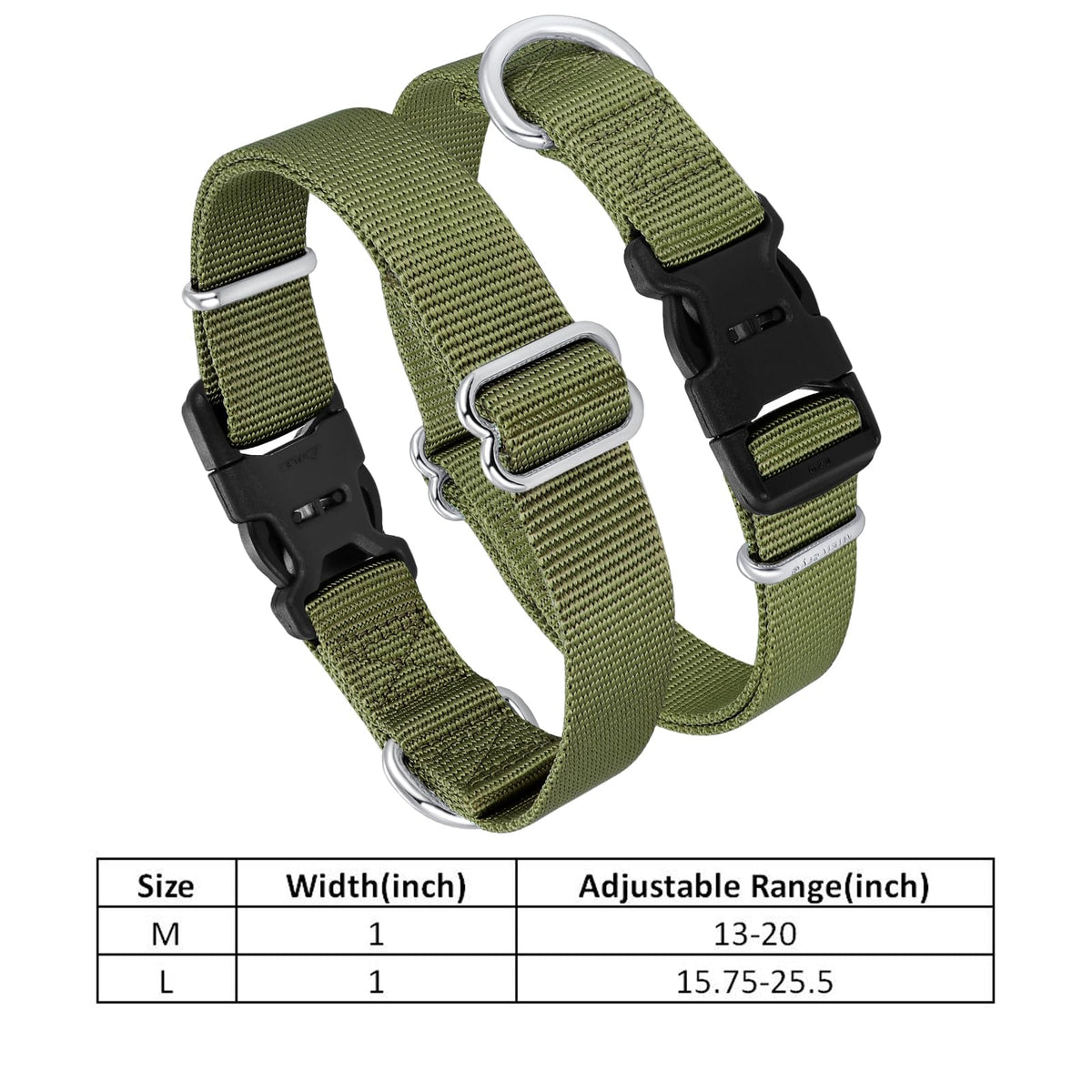 Nylon Dog Collar with Quick Release Buckle Soft Adjustable Sturdy for Small Medium Large Dogs Military Green (Military Green / M：13"-20")
