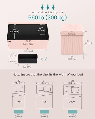 Ottoman Storage Bench (Jelly Pink / 15"D x 30"W x 15"H / Modern)